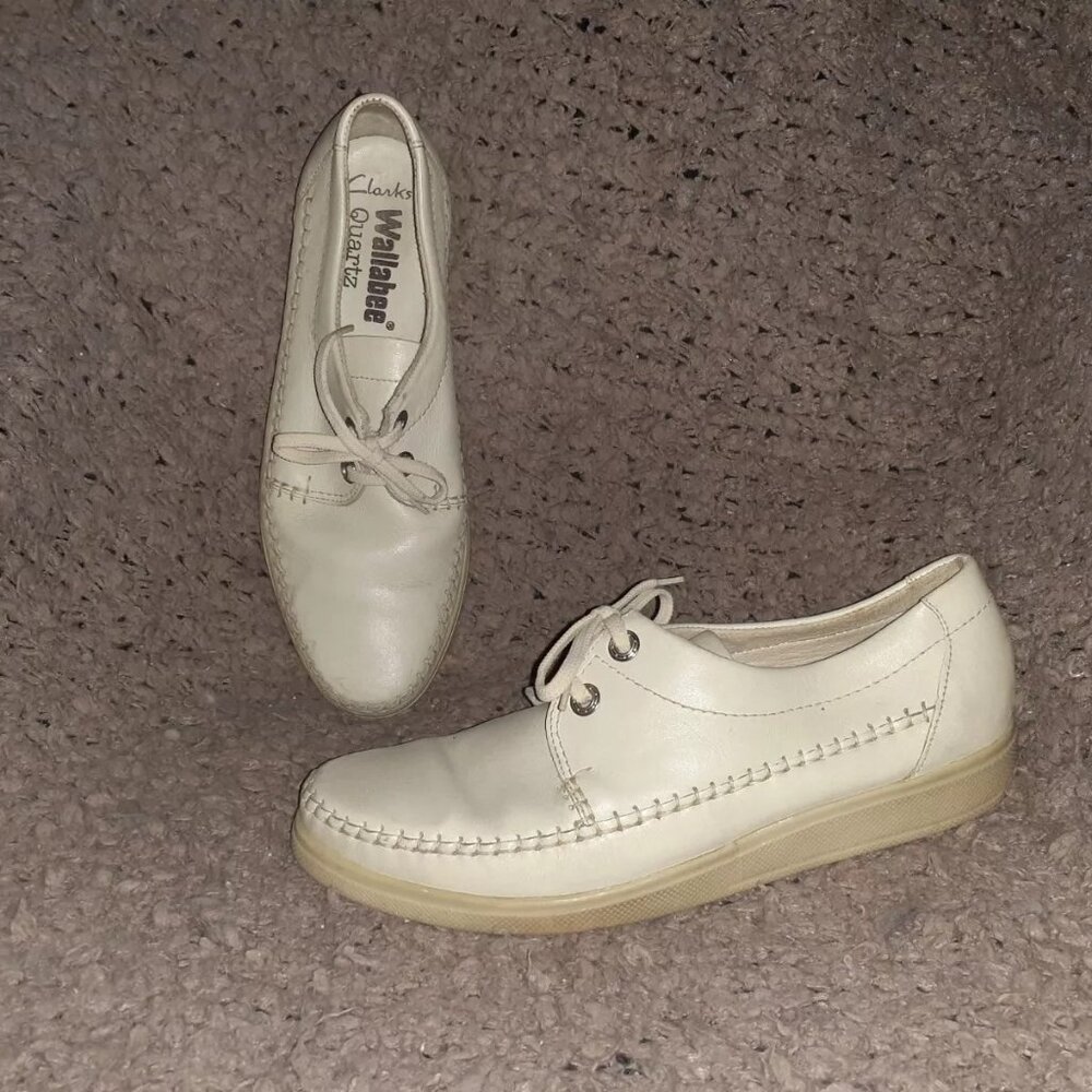 Vintage CLARKS WALLABEE QUARTZ-ALBERTA-IRELAND-Beige Leather-Rare-Sz10-Excellent